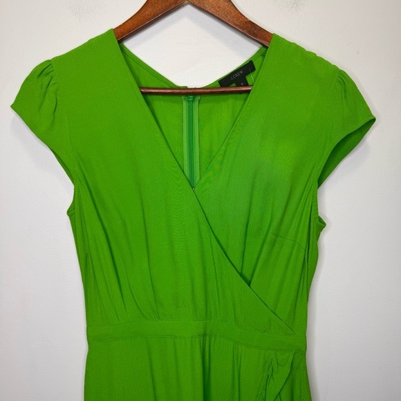 J.CREW Crepe Flounce Dress Green Wrap Front Ruffle Asymmetric Hem - Picture 6 of 9